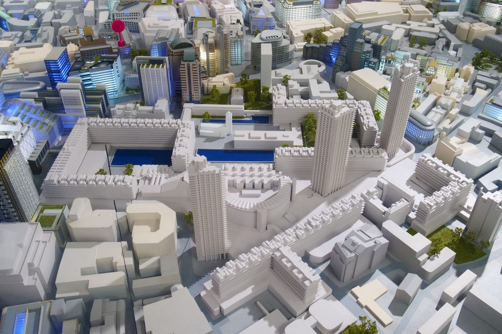 Stadtmodell Londons in 1:500. Im Vordergrund der Wohnkomplex Barbacan